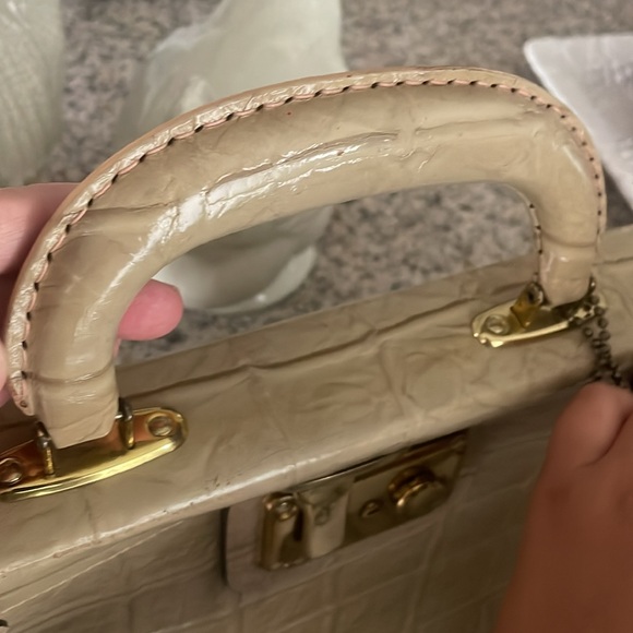 Parklane croc beige gold key lock Hermesstyle vintage bag large hard case “14 - Picture 6 of 10